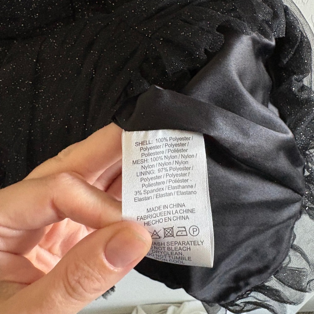 SAULEE Revolve harlie Black Glitter‎ Tulle Ruched V Neck Mini Dress Size US 6 - Picture 6 of 8